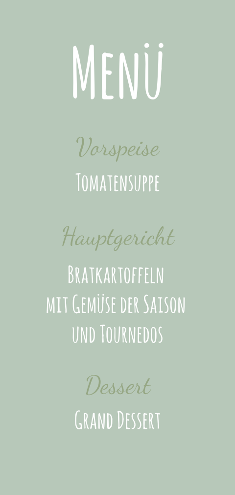 Menükarte mit grünem Hintergrund