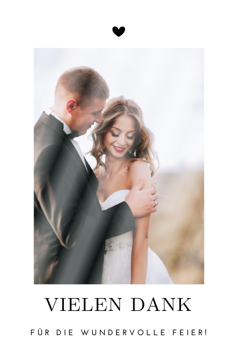 Stilvolle Hochzeit Dankeskarte mit Foto und kleinen Herzen
