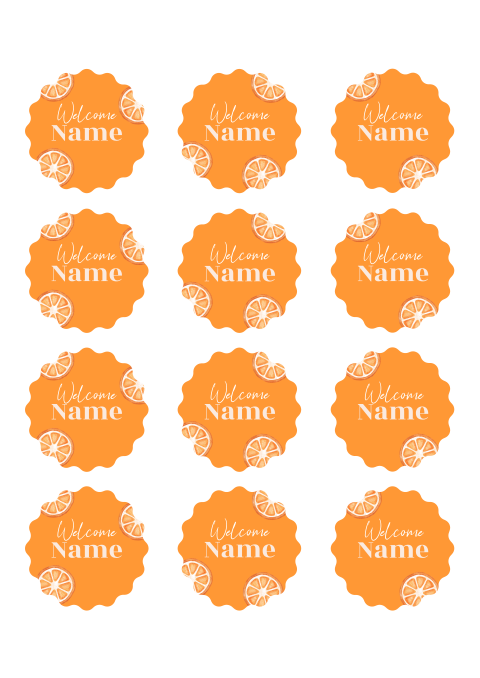 Namenskarten mit gezacktem Rand und Orangen | Ø 5,5 CM