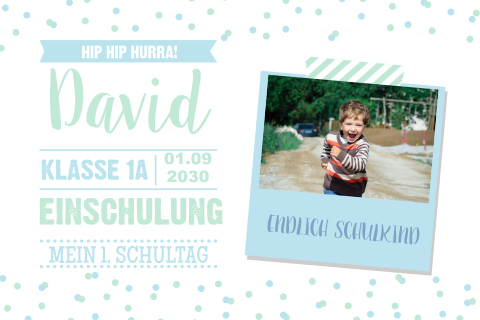 Einladung Einschulung mit Foto und Konfetti