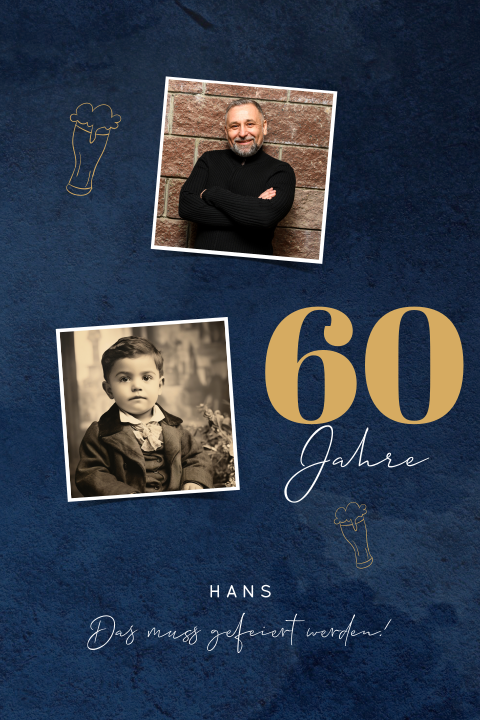 Geburtstagseinladung zum 60sten mit Fotos und Biergläser