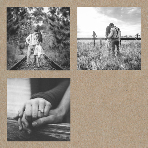 Kraftlook Hochzeitskarte mit drei Fotos doppelt, quadratisch