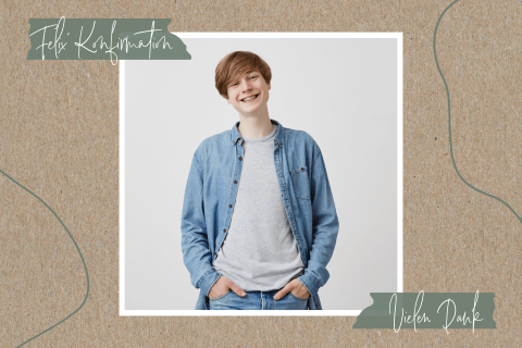 Dankeskarte  zur Konfirmation Kraftlook mit grünen Linien und Foto
