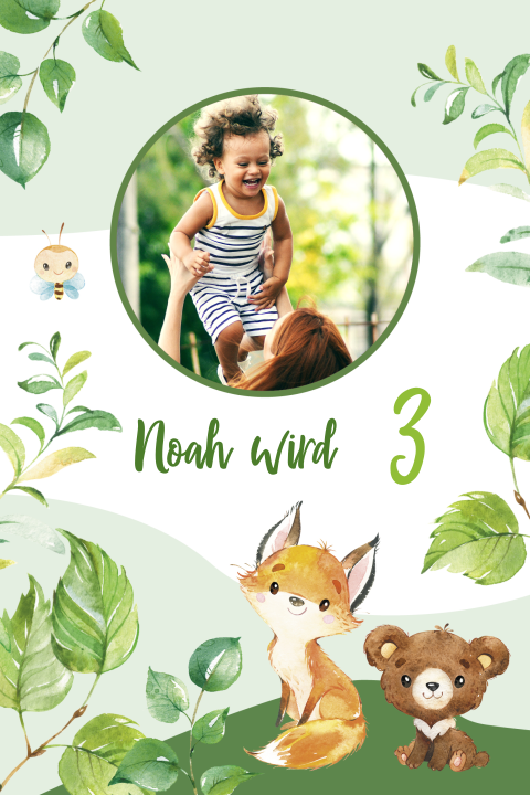 Kindergeburtstag-Einladung mit Waldtieren