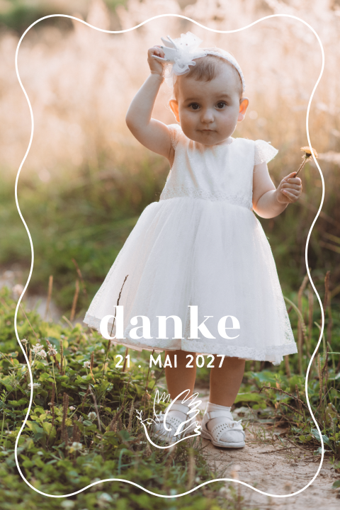 Dankeskarte Taufe mit Foto auf der Vorderseite und Taube