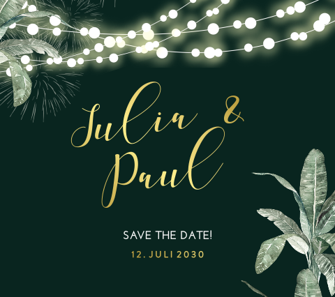 Save the Date tropischen mit tropischen Palmen und Lichterketten