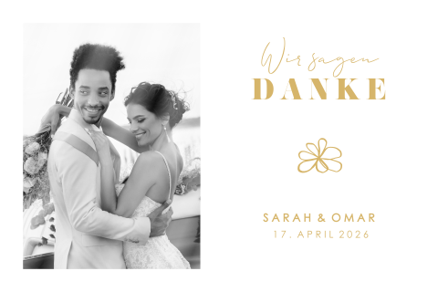 Dankeskarte Mit Hochglanz-Foto und Blumen Goldlook