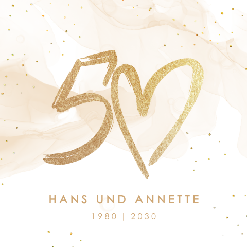 Einladung zur Goldenen Hochzeit mit Wasserfarben und goldenen Tupfern