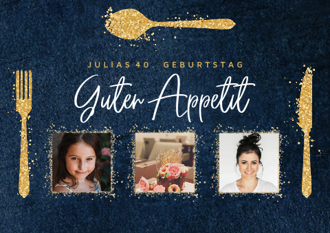 Tischset für den 40. Geburtstag mit Besteck aus Glitzer und Fotos