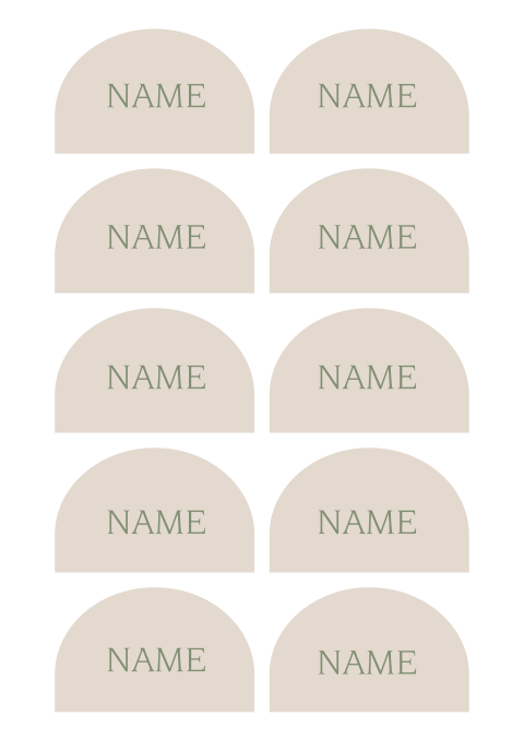 Moderne Beige Namenskarten in Bogenform 60 Stück