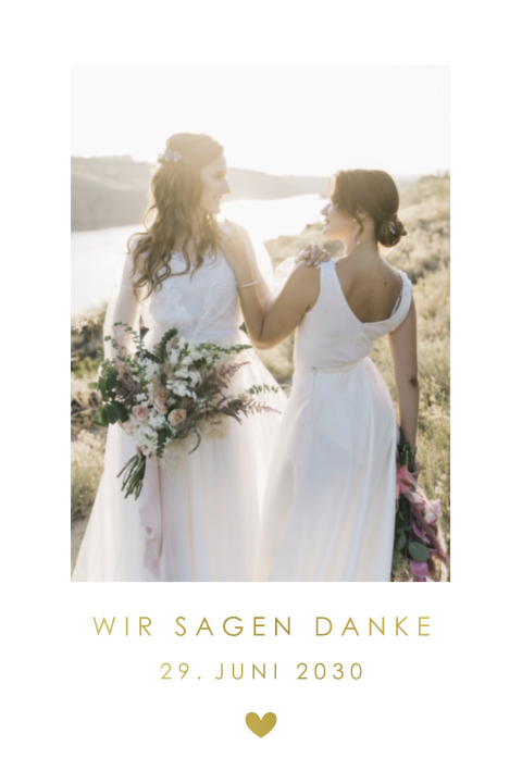 Dankeskarte zur Hochzeit mit Foto und Goldfolie Herz