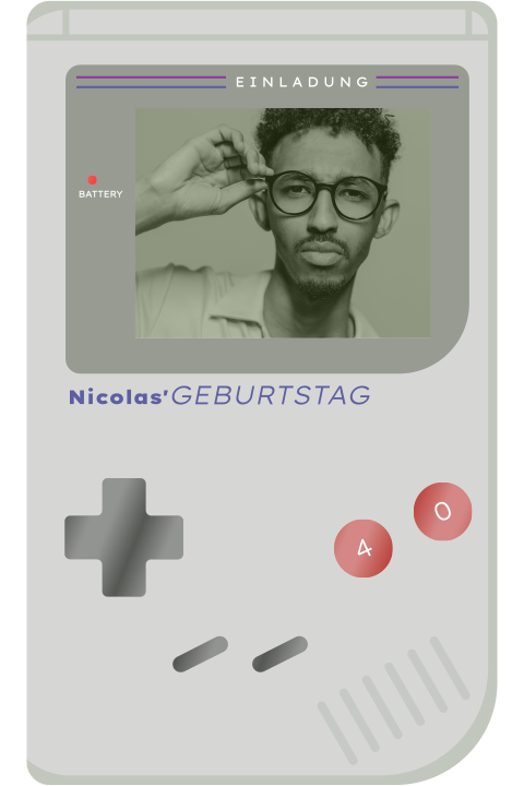 Einladung zum 40. Geburtstag in Retroform eines Gameboys