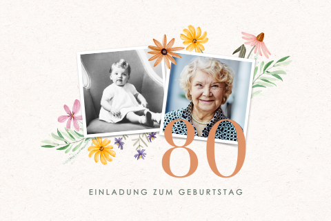Florale Geburtstageinladung zum 80sten mit Fotos