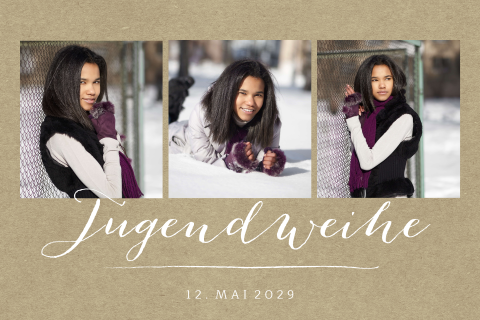 Einladung zur Jugendweihe Kraftlook mit Fotos und zierlicher schrift