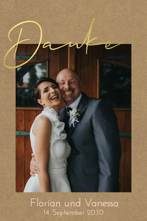 Polaroid-Dankeskarte Hochzeit mit Kraft-Look