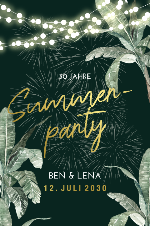 Stilvolle Gartenparty Einladung zum 30 Geburtstag mit Feuerwerk