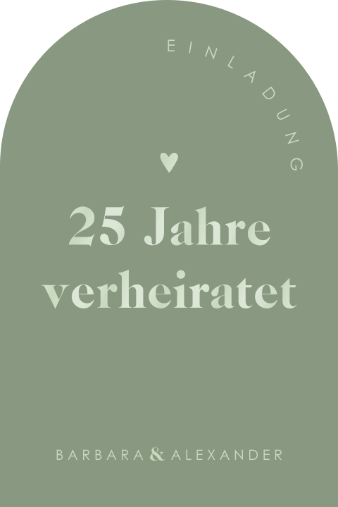 Stilvolle Einladung zur Silbernen Hochzeit in Bogenform mit Herzen