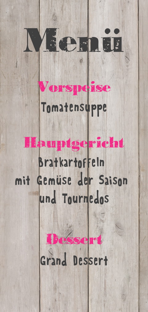 Menükarte mit Hintergrund in Holzoptik