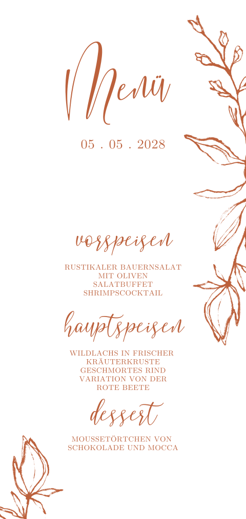 Menükarte mit braunen Zweigen