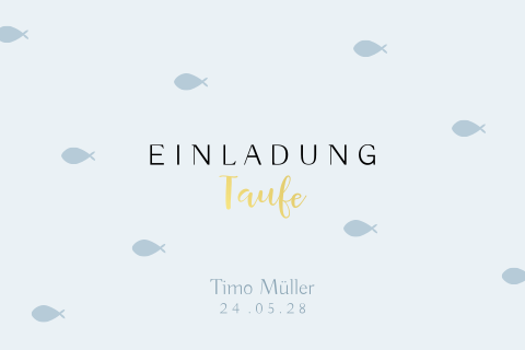 Süße Taufkarte mit Ichthys und Goldfolie
