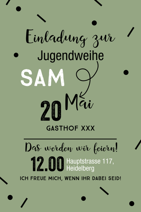 Einladung zur Jugendweihe grün / künstlerisch