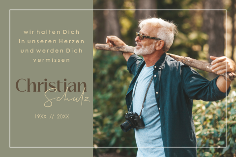 Trauer Danksagung mit Bild, weißem Rahmen in Grün und Weiß