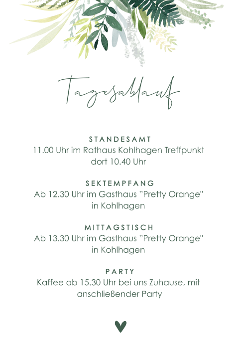 Einlegeblatt mit Zweigen und grünes Herz