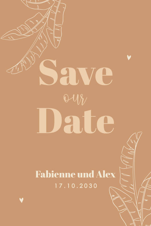 Save the Date Karte aus Echtholz mit Blätter
