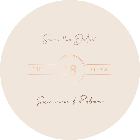 Originelle runde Hochzeitseinladung mit Aquarellblume und Roségoldfolie