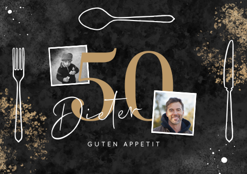 Tischset 50. Geburtstag in schwarz mit goldenen Tupfern und Fotos