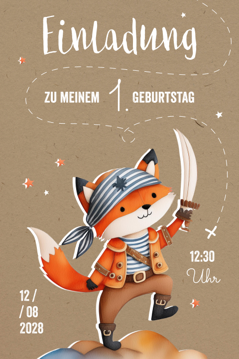 Geburtstagseinladung einfach - Piratenfuchs