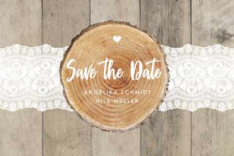Save the date Karte mit Spitze und robustem Holz-Look