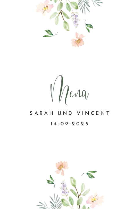 Süße Menükarte mit vielen Blumen