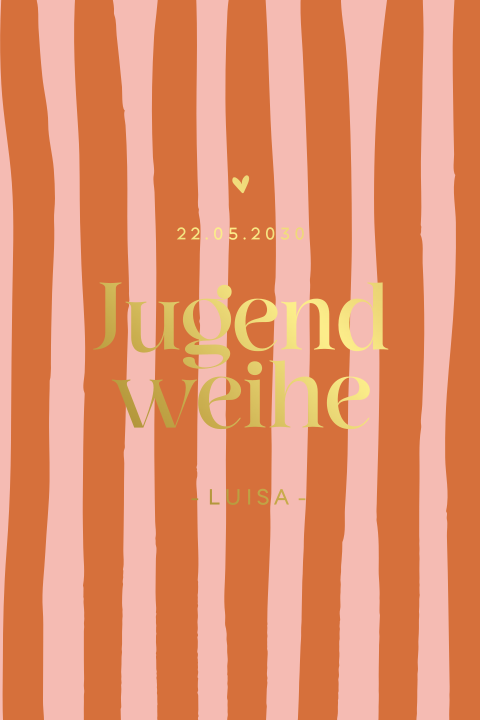 Einladung zur Jugendweihe mit roten Streifen und Goldfolie