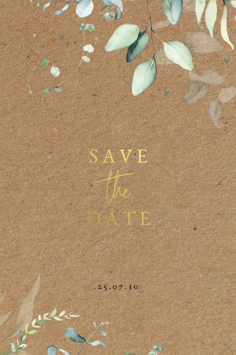 Botanische Save the Date Karte mit Kraftlook und Zweigen