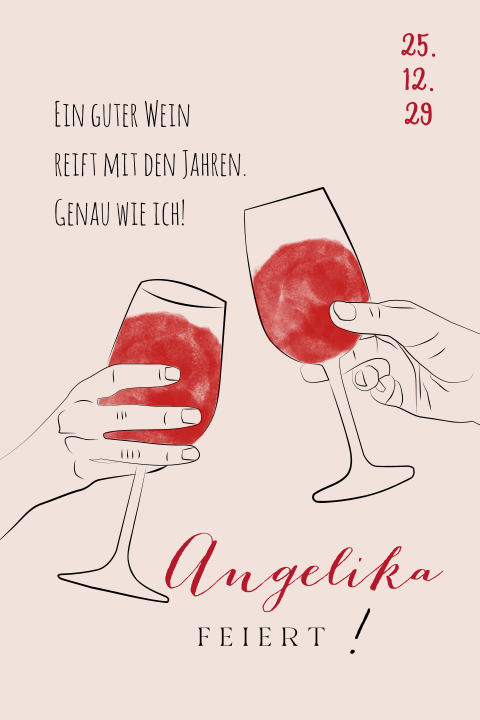 Einladung zum 50. Geburtstag im minimalistischen Weingläsern