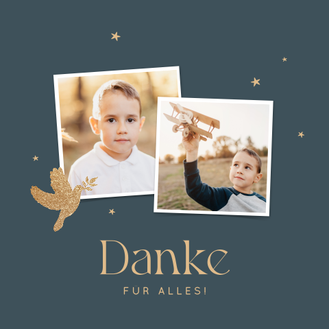 Elegante Kommunion Dankeskarte mit zwei Fotos