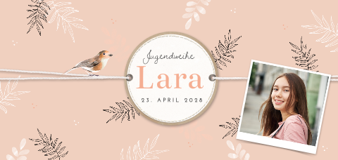 Einladung zur Jugendweihe mit Foto und Zweigen