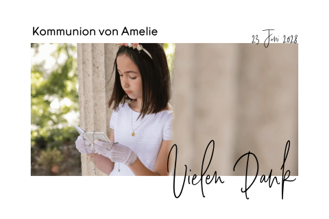 Dankeskarte zur Kommunion mit Foto und Kalligrafieschrift