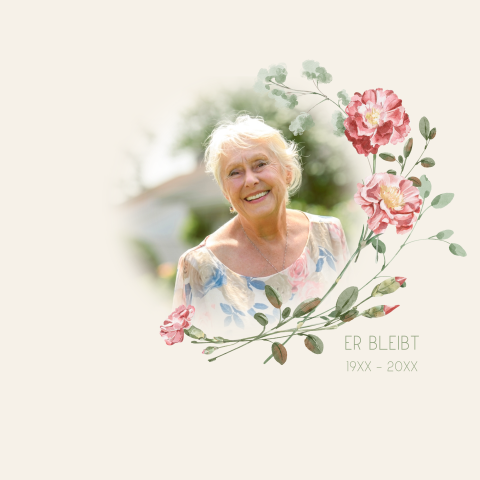 Dankeskarte Trauer mit Foto und Blumenrahmen
