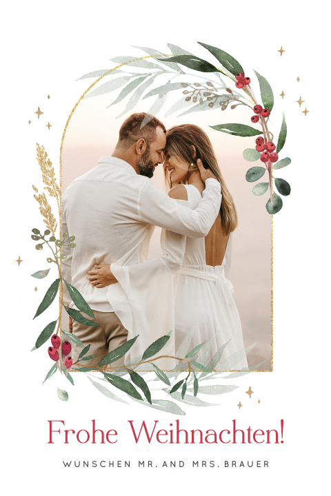 Weihnachtliche Dankeskarte Hochzeit mit Foto in Halbbogenform