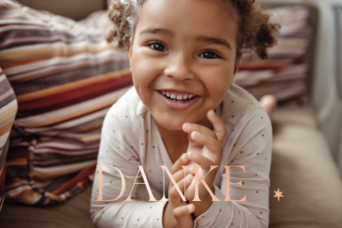 Dankeskarte Kommunion mit runden Ecken und Roségoldfolie