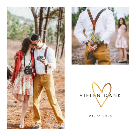 Sehr elegante schnörkellose Dankeskarte mit Fotos