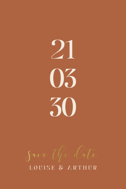Save the Date Karte  Erdton  mit eleganten Akzenten und Goldfolie