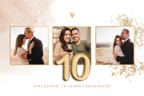 Einladung zur Rosenhochzeit mit Fotos und goldener 10