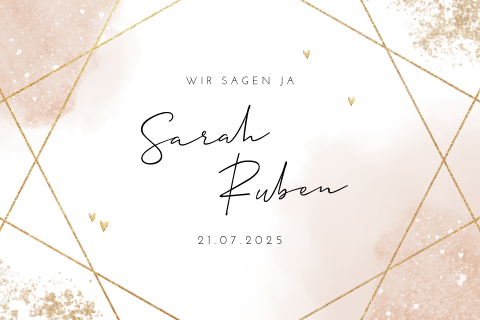 Einladung Standesamt mit geometrischem Muster und Goldflecken