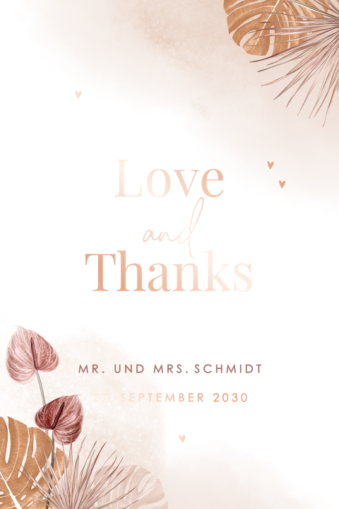 Wunderbare Dankeskarte Hochzeit mit bronzefarbenen Blättern