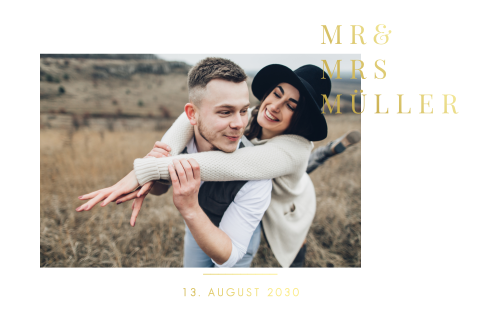 Hochzeitskarte mit Foto und goldenen Buchstaben