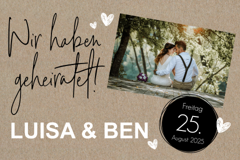 Hippe Kraftlook Hochzeitskarte mit Bild und Datumsticker