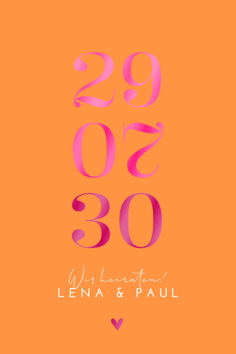 Trendy Hochzeitskarte im Colorblocking Orange und Rosa mit Hochglanz
